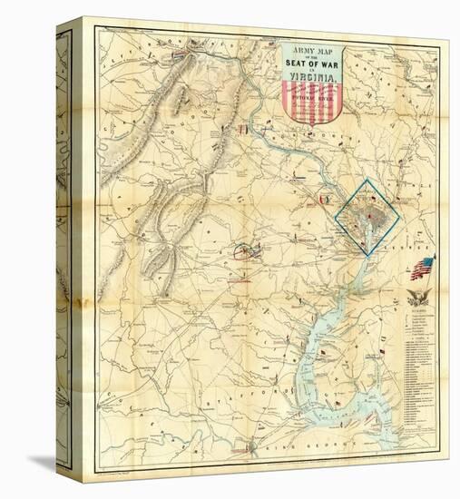 Army Map of The Seat of War In Virginia, c.1862-J^ Goldsborough Bruff-Stretched Canvas