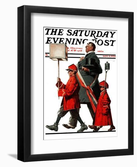 "Army March" or "Grand Reception" Saturday Evening Post Cover, November 8,1924-Norman Rockwell-Framed Premium Giclee Print