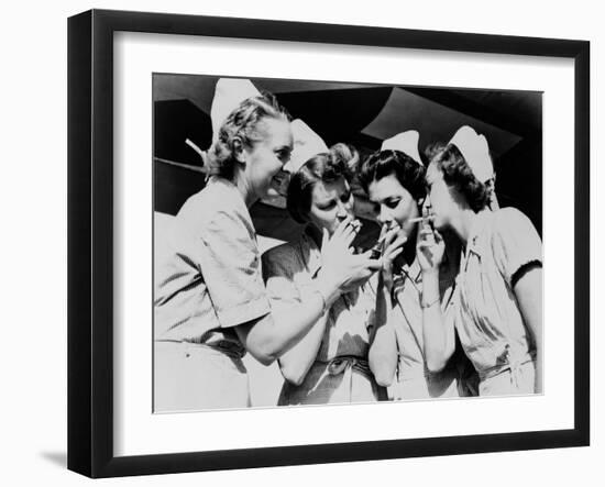 Army Nurses Lighting Up their Cigarettes in 1947-null-Framed Photo