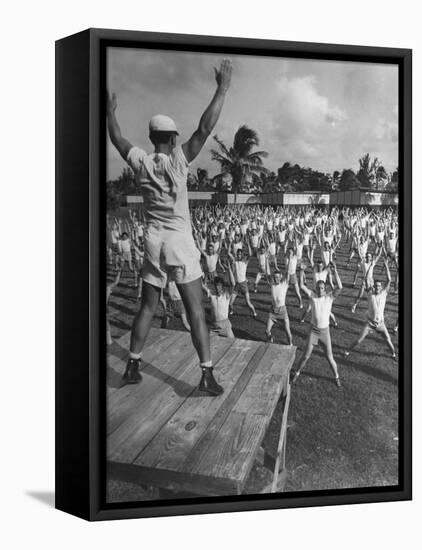 Army Recruits Doing Calisthenics-Myron Davis-Framed Stretched Canvas