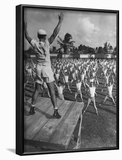 Army Recruits Doing Calisthenics-Myron Davis-Framed Photographic Print