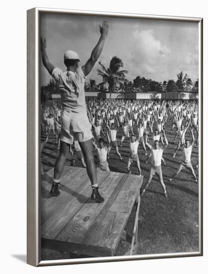 Army Recruits Doing Calisthenics-Myron Davis-Framed Photographic Print