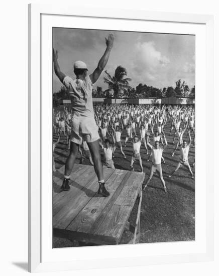 Army Recruits Doing Calisthenics-Myron Davis-Framed Photographic Print