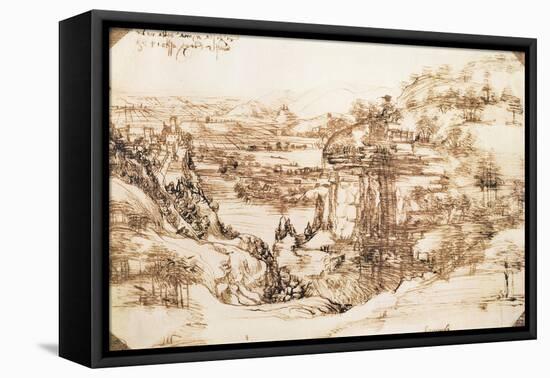 Arno Landscape, 5th August, 1473-Leonardo da Vinci-Framed Stretched Canvas