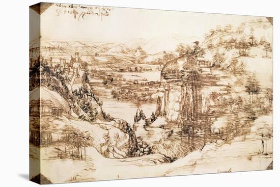 Arno Landscape, 5th August, 1473-Leonardo da Vinci-Stretched Canvas