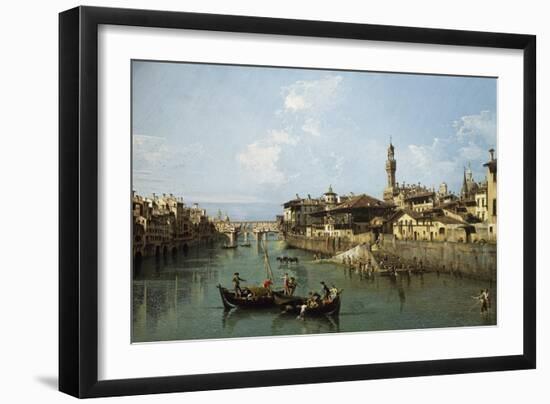 Arno River and Ponte Vecchio in Florence, 1742-Bernardo Bellotto-Framed Giclee Print