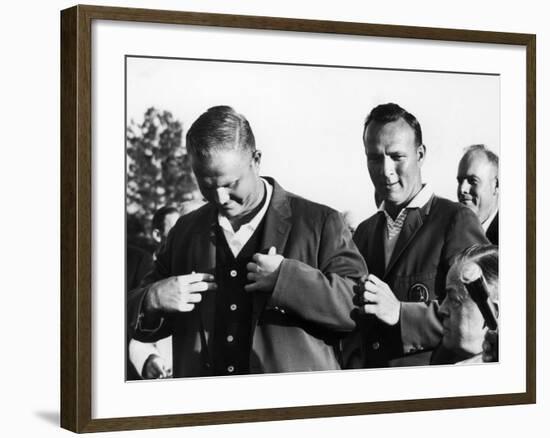 Arnold Palmer Helping Winner of the Masters Golf Tournament Jack Nicklaus-null-Framed Premium Photographic Print