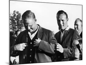 Arnold Palmer Helping Winner of the Masters Golf Tournament Jack Nicklaus-null-Mounted Premium Photographic Print