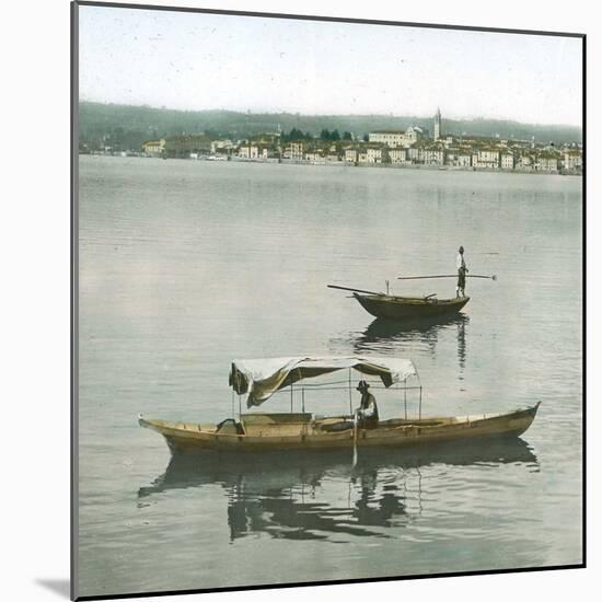 Arona (Italy), Panorama Taken from the Port of Angera's Port, Boats on the Lago Maggiore-Leon, Levy et Fils-Mounted Photographic Print