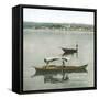 Arona (Italy), Panorama Taken from the Port of Angera's Port, Boats on the Lago Maggiore-Leon, Levy et Fils-Framed Stretched Canvas