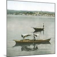 Arona (Italy), Panorama Taken from the Port of Angera's Port, Boats on the Lago Maggiore-Leon, Levy et Fils-Mounted Photographic Print