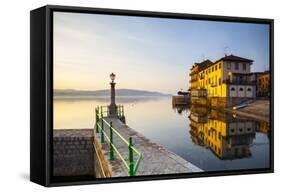 Arona's Picturesque Lake-Front Illuminated at Sunrise, Arona, Lake Maggiore, Piedmont, Italy-Doug Pearson-Framed Stretched Canvas