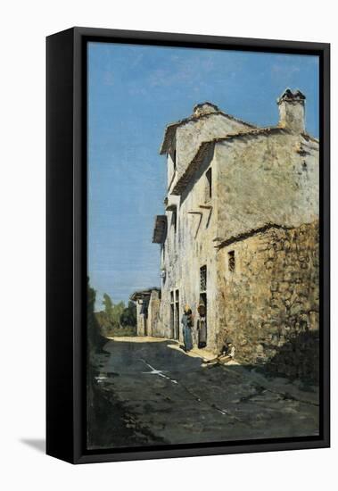 Around Florence, Rustic Houses-Telemaco Signorini-Framed Stretched Canvas