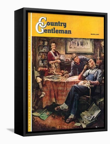 "Around the Table after Dinner," Country Gentleman Cover, March 1, 1947-Herman Geisen-Framed Stretched Canvas