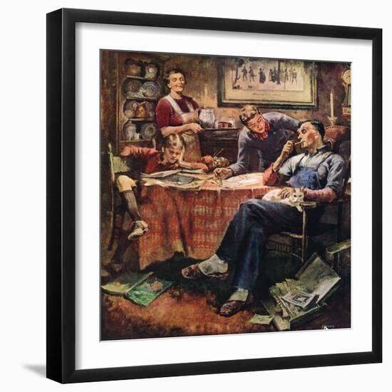"Around the Table after Dinner,"March 1, 1947-Herman Geisen-Framed Giclee Print