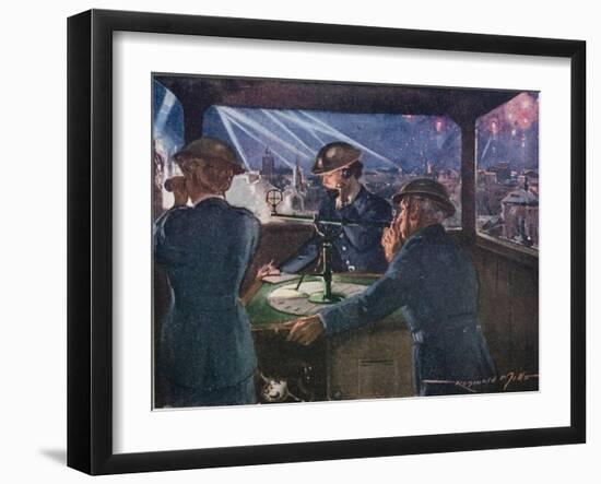 Arp Officers in an Observation Post During the Blitz Reporting on Fires Probably Caused by Bombs-null-Framed Giclee Print