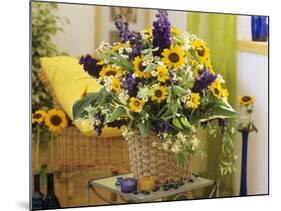 Arrangement of Delphiniums, Sunflowers and Coreopsis-Friedrich Strauss-Mounted Photographic Print