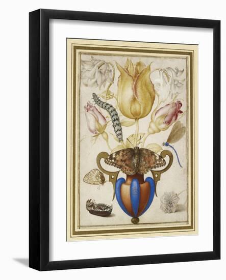 Arrangement of Flowers in a Vase, with Insects, 1594 (Watercolour with Gold on Vellum)-Joris Hoefnagel-Framed Giclee Print