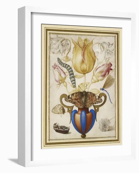 Arrangement of Flowers in a Vase, with Insects, 1594 (Watercolour with Gold on Vellum)-Joris Hoefnagel-Framed Giclee Print