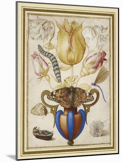 Arrangement of Flowers in a Vase, with Insects, 1594 (Watercolour with Gold on Vellum)-Joris Hoefnagel-Mounted Giclee Print