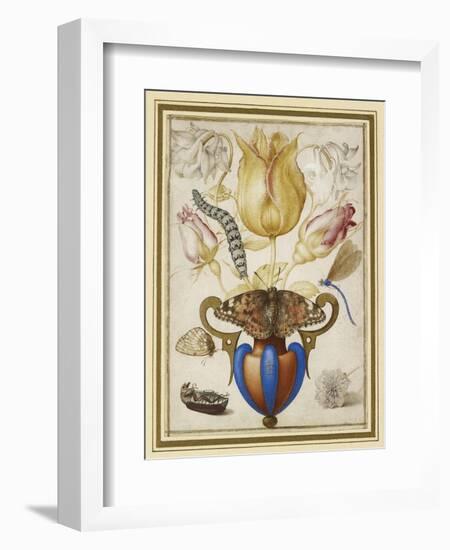 Arrangement of Flowers in a Vase, with Insects, 1594 (Watercolour with Gold on Vellum)-Joris Hoefnagel-Framed Giclee Print