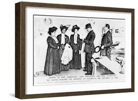 Arrest of Mrs Pankhurst, Pankhurst and Mrs Drummond. Mr.Jarvis Reading the Warrant at Clements Inn-null-Framed Giclee Print