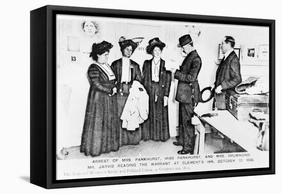 Arrest of Mrs Pankhurst, Pankhurst and Mrs Drummond. Mr.Jarvis Reading the Warrant at Clements Inn-null-Framed Stretched Canvas