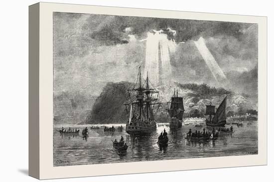 Arrival of Jacques Cartier at Stadacona, Canada, Nineteenth Century-null-Stretched Canvas