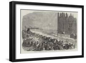 Arrival of the New Bell Victoria, at the Clock Tower, New Palace of Westminster-null-Framed Giclee Print