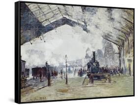 Arrival of the Normandy Train, Gare Saint-Lazare-Claude Monet-Framed Stretched Canvas