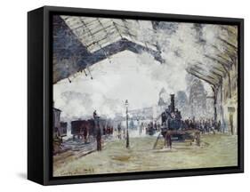Arrival of the Normandy Train, Gare Saint-Lazare-Claude Monet-Framed Stretched Canvas