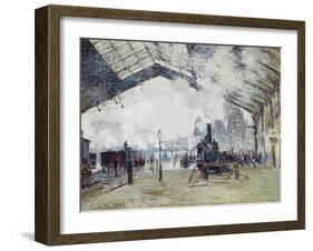 Arrival of the Normandy Train, Gare Saint-Lazare-Claude Monet-Framed Art Print