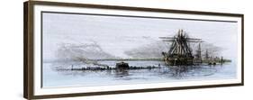 Arrival of the Union Ironclad, Monitor, at Hampton Roads, Virginia, c.1862-null-Framed Giclee Print