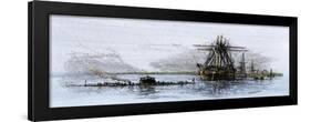 Arrival of the Union Ironclad, Monitor, at Hampton Roads, Virginia, c.1862-null-Framed Giclee Print