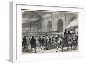 Arrival of the workmen's penny train at Victoria Station in London-English School-Framed Giclee Print