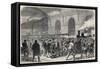 Arrival of the workmen's penny train at Victoria Station in London-English School-Framed Stretched Canvas