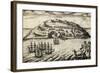 Arrival on the Island of Mocha, 1616, Engraving from Account of Joris Van Spilbergen's Expedition-null-Framed Giclee Print