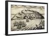 Arrival on the Island of Mocha, 1616, Engraving from Account of Joris Van Spilbergen's Expedition-null-Framed Giclee Print