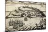 Arrival on the Island of Mocha, 1616, Engraving from Account of Joris Van Spilbergen's Expedition-null-Mounted Giclee Print