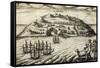 Arrival on the Island of Mocha, 1616, Engraving from Account of Joris Van Spilbergen's Expedition-null-Framed Stretched Canvas