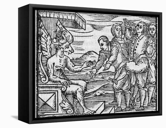Arriving In Hell, 17th Century Woodcut-Middle Temple Library-Framed Stretched Canvas