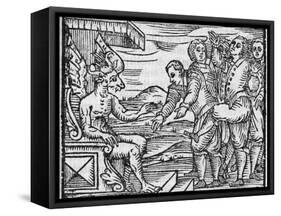 Arriving In Hell, 17th Century Woodcut-Middle Temple Library-Framed Stretched Canvas