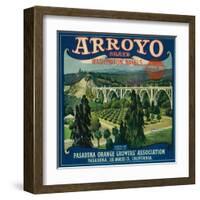 Arroyo Orange Label - Pasadena, CA-Lantern Press-Framed Art Print