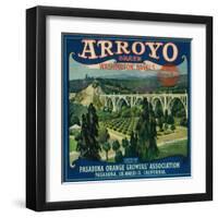 Arroyo Orange Label - Pasadena, CA-Lantern Press-Framed Art Print