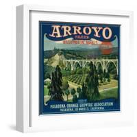 Arroyo Orange Label - Pasadena, CA-Lantern Press-Framed Art Print