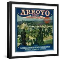 Arroyo Orange Label - Pasadena, CA-Lantern Press-Framed Art Print