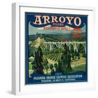 Arroyo Orange Label - Pasadena, CA-Lantern Press-Framed Art Print