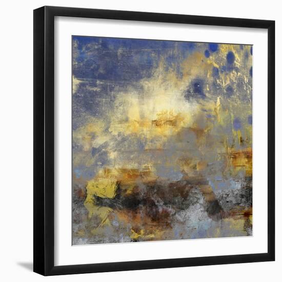 Art Abstract Acrylic Background in Blue, Yellow, Grey and Brown Colors-Irina QQQ-Framed Art Print