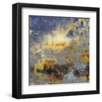 Art Abstract Acrylic Background in Blue, Yellow, Grey and Brown Colors-Irina QQQ-Framed Art Print