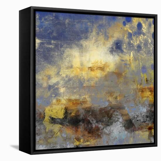 Art Abstract Acrylic Background in Blue, Yellow, Grey and Brown Colors-Irina QQQ-Framed Stretched Canvas